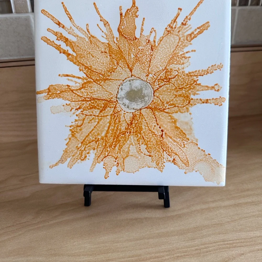 Hand crafted original alcohol ink painting on ceramic tile